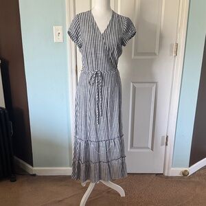 Elan Navy and White Striped Maxi Dress